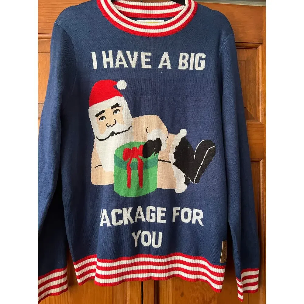 Tipsy Elves Men’s “I Have a Big Package For You” Funny Christmas Sweater Size M